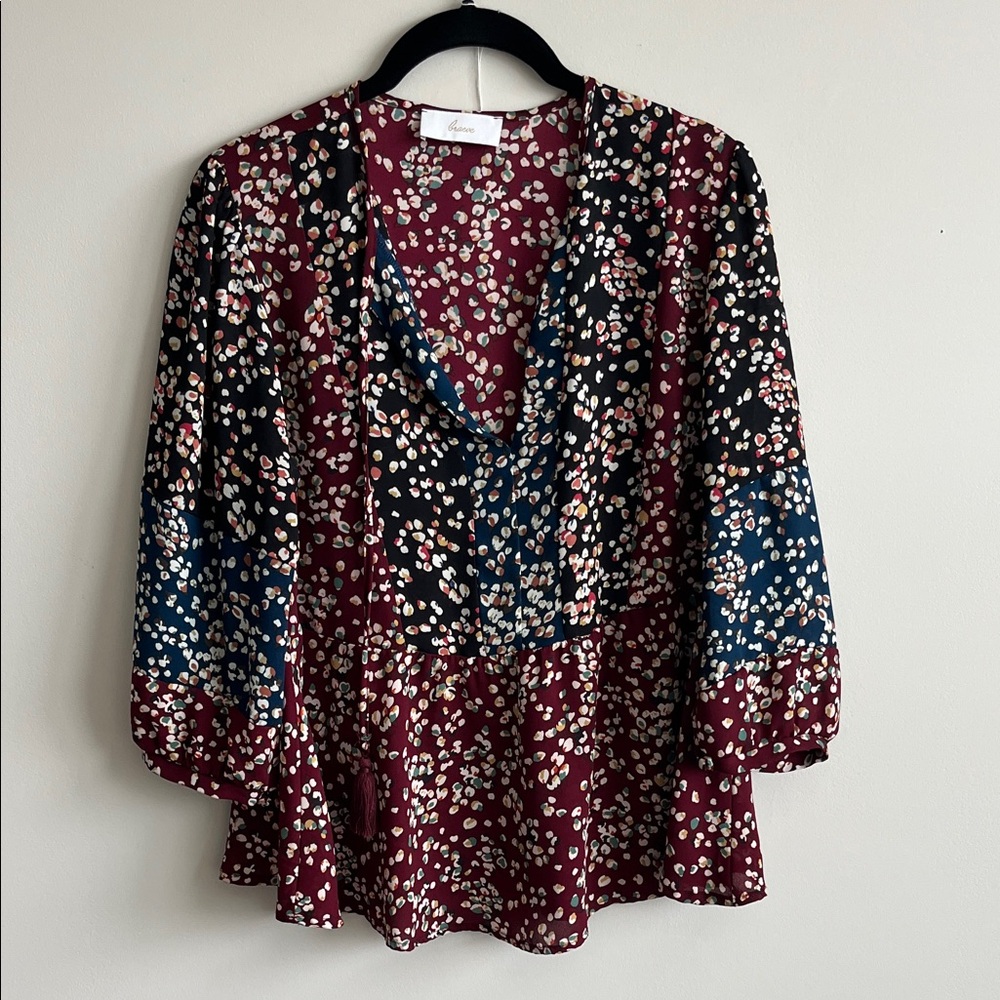 Anthropologie Braeve Floral Women's Blouse - Burgundy and Navy